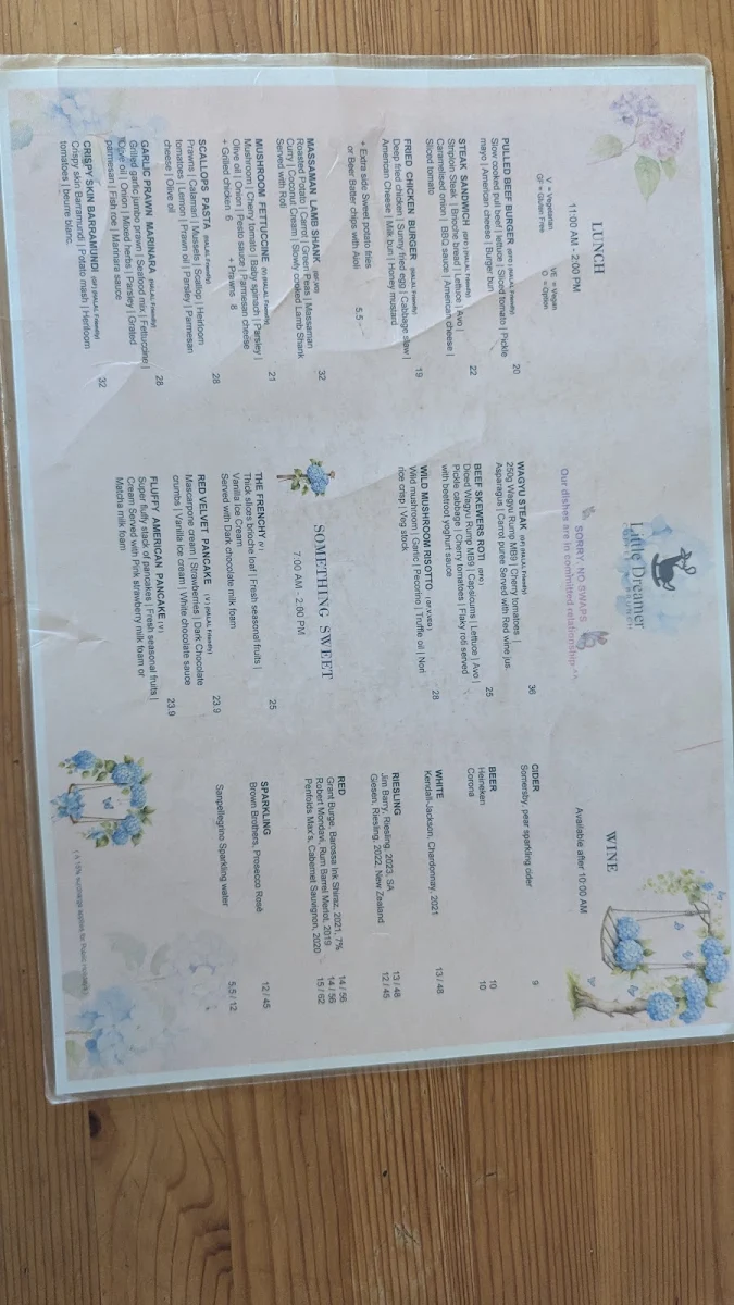 Menu, Little Dreamer Cafe