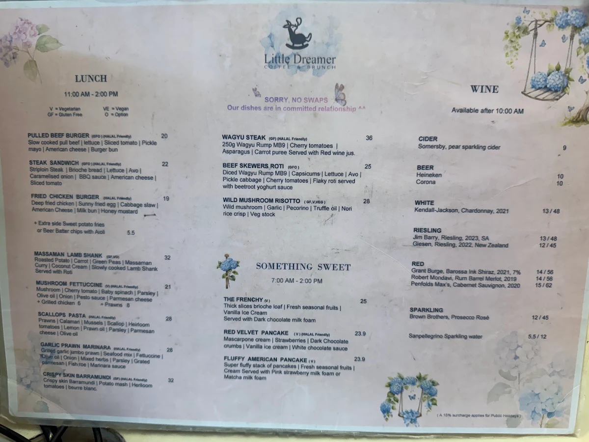 Menu, Little Dreamer Cafe