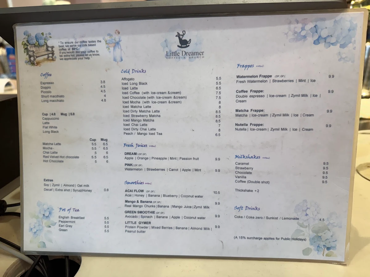 Menu, Little Dreamer Cafe