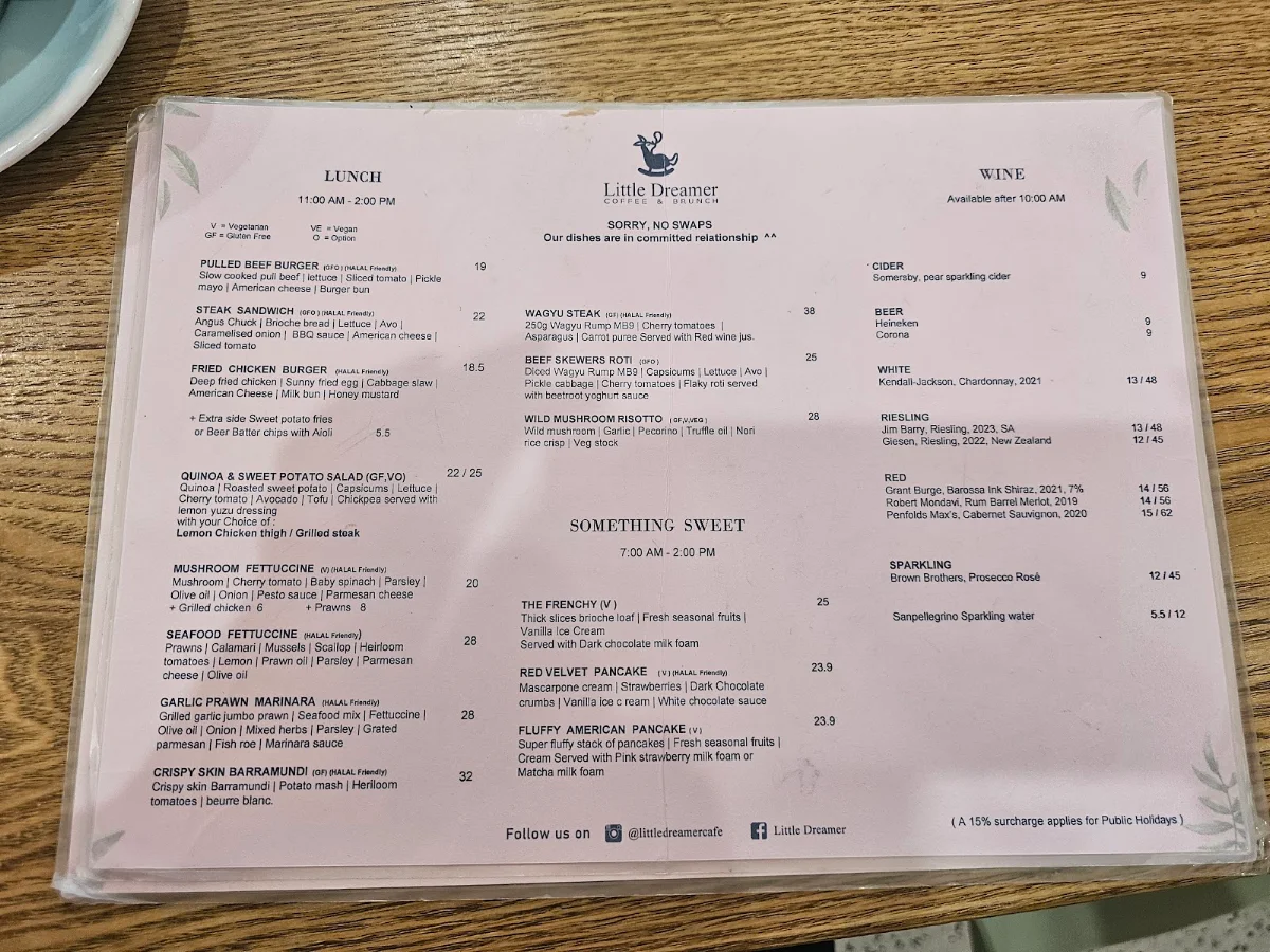 Menu, Little Dreamer Cafe