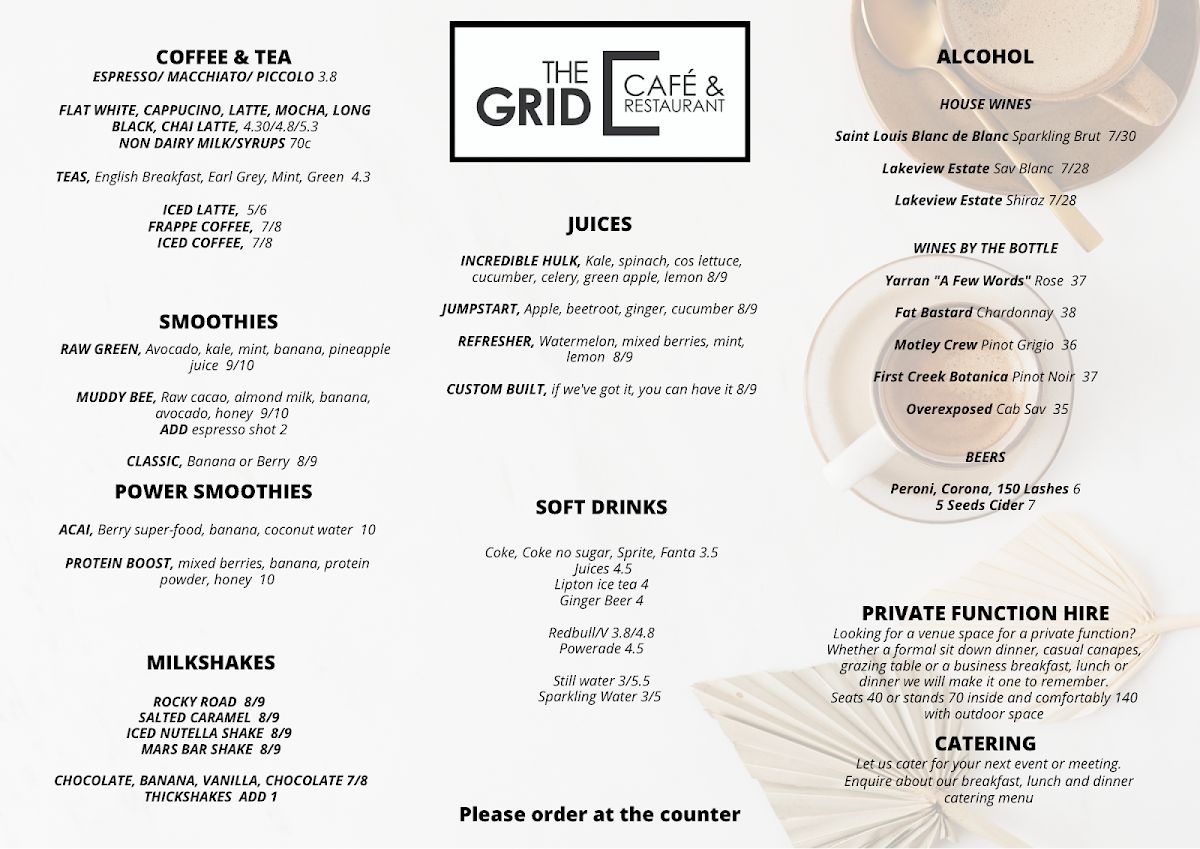 Menu, The Grid Cafe