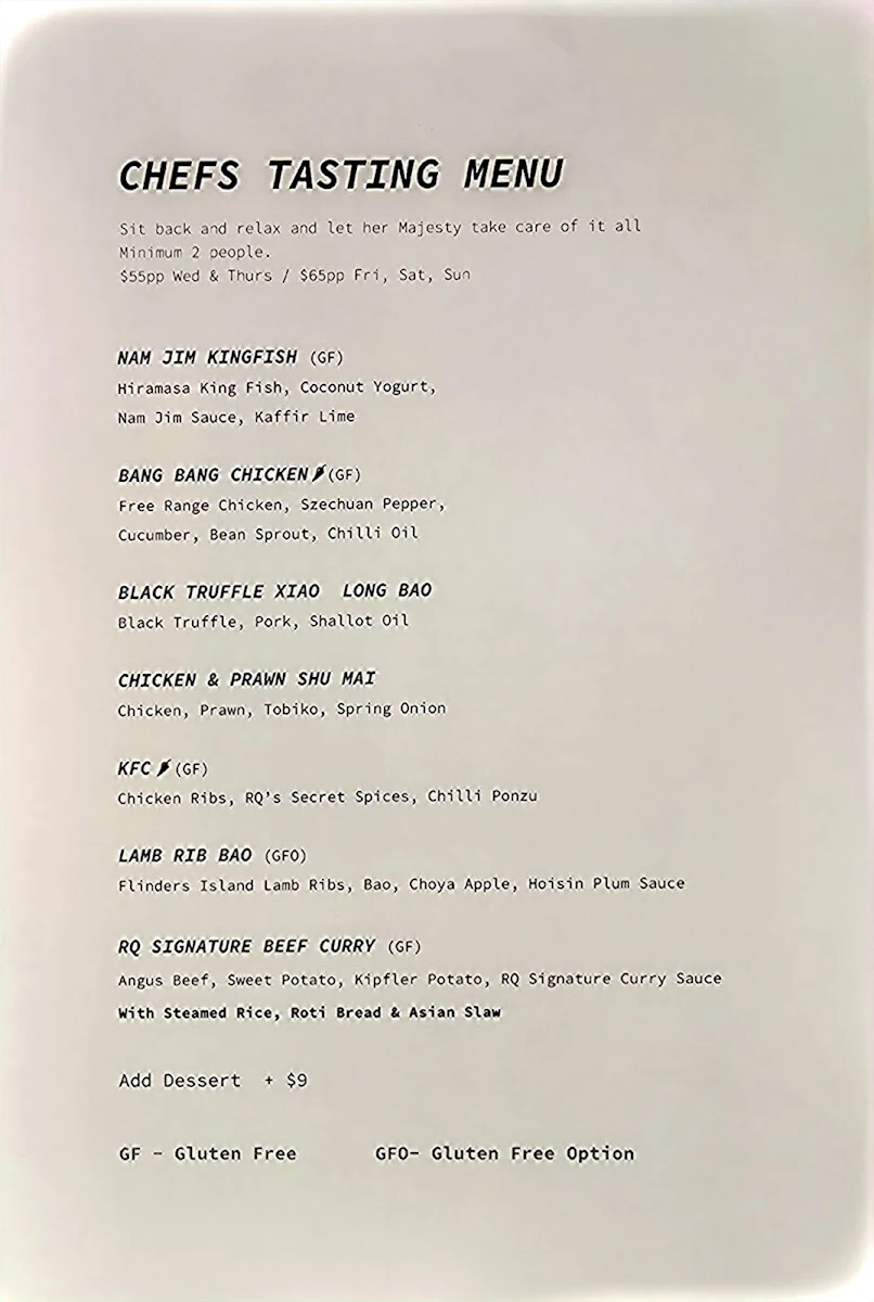 Menu, Rice Queen Oriental Diner and Bar