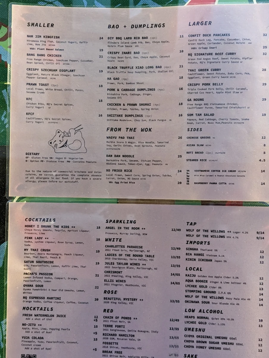 Menu, Rice Queen Oriental Diner and Bar