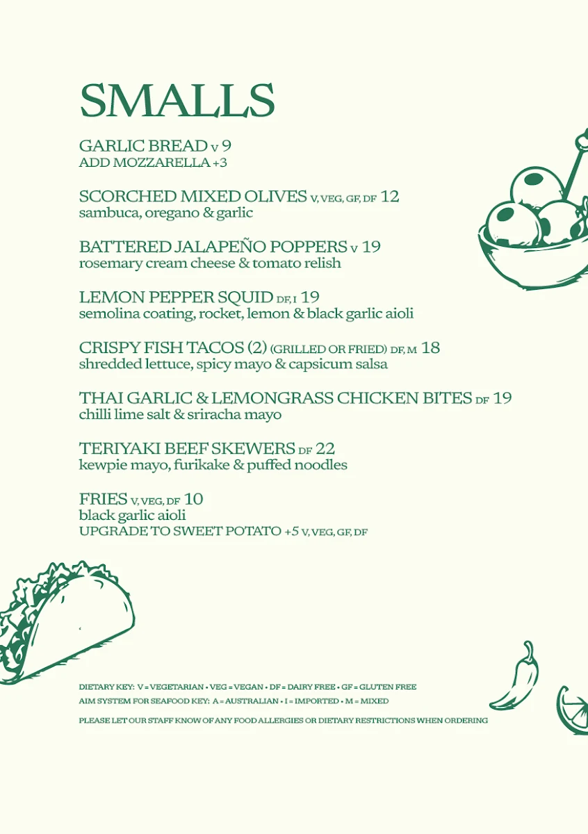 Menu, Pennys Hotel