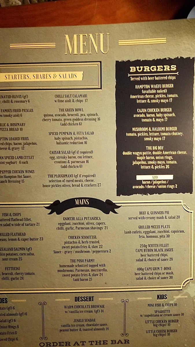 Menu, Pennys Hotel