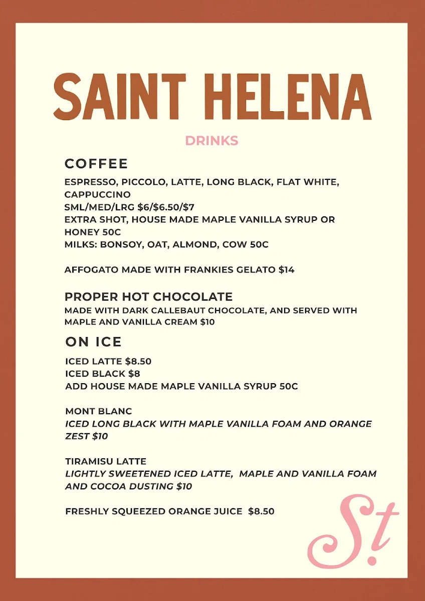 Menu, Saint Helena Culinary
