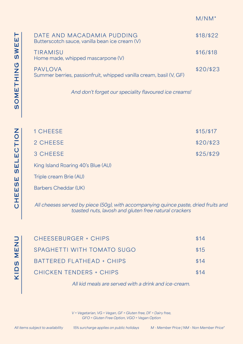 Menu, RQYS Bistro