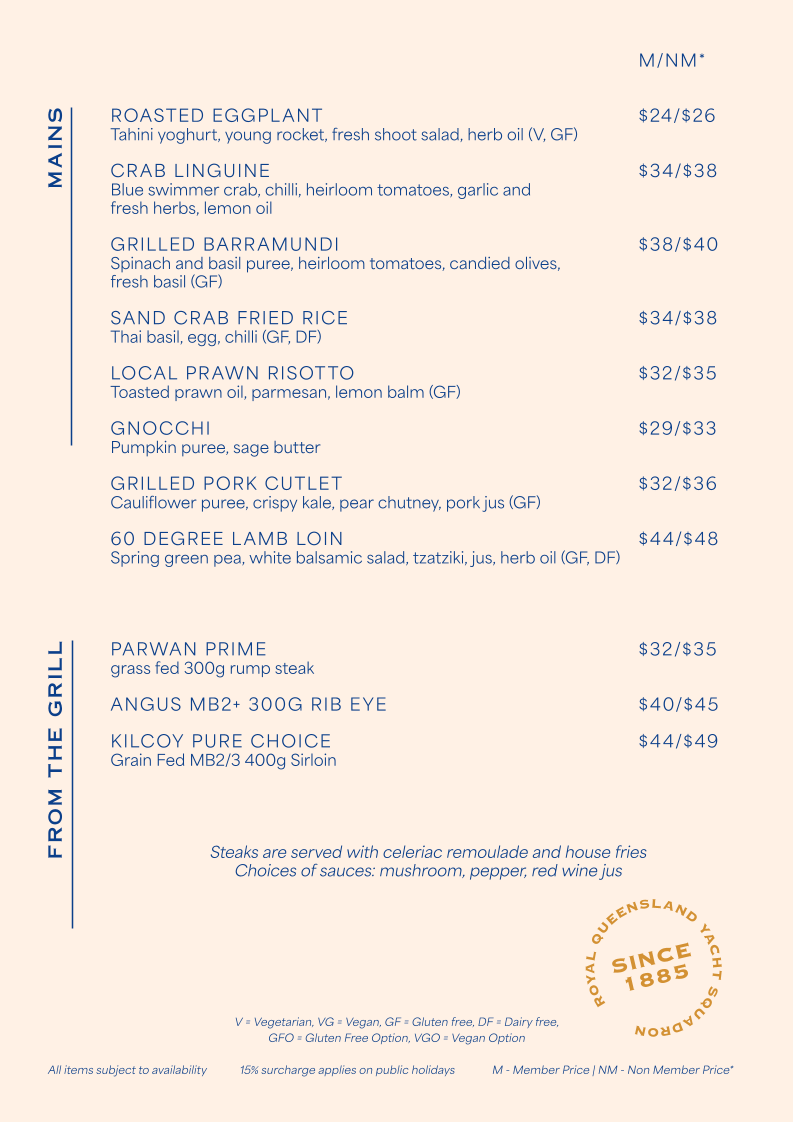 Menu, RQYS Bistro