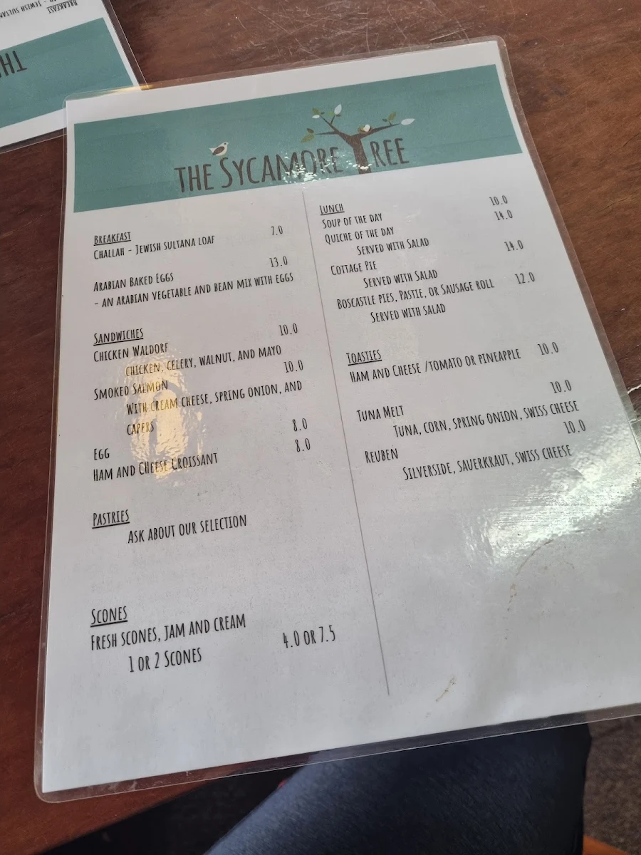 Menu, Sycamore Tree Cafe