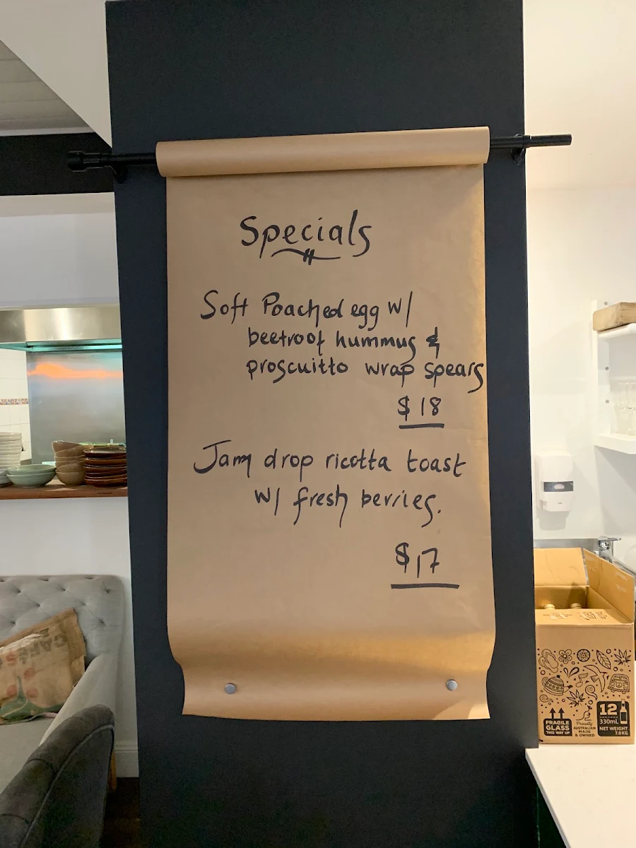 Menu, Two Before Ten Hobart Place