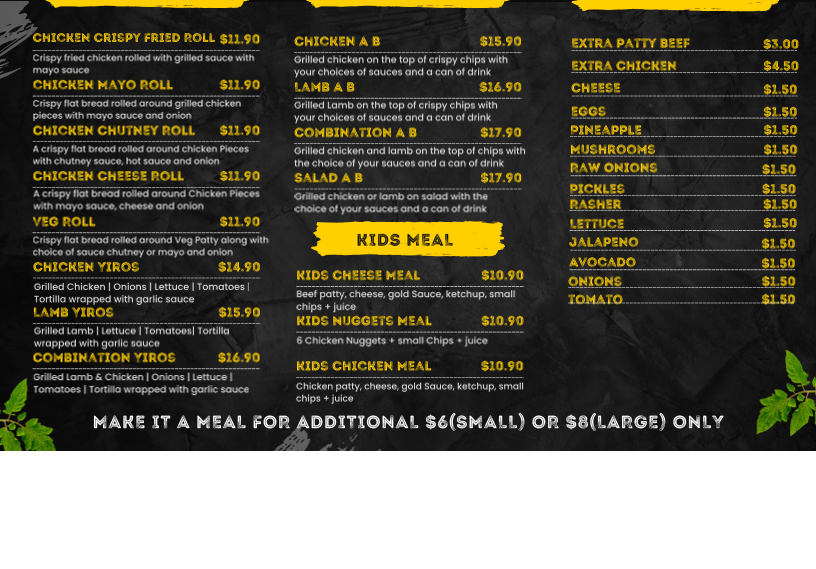 Menu, Goldburger Express (Halal)