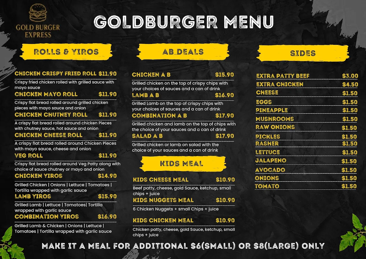 Menu, Goldburger Express (Halal)