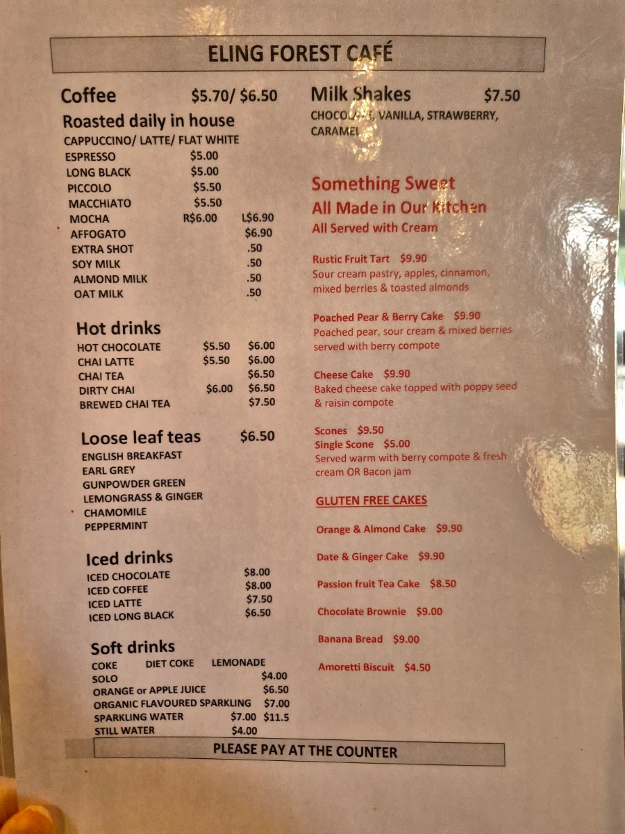 Menu, Eling Forest Winery Cafe