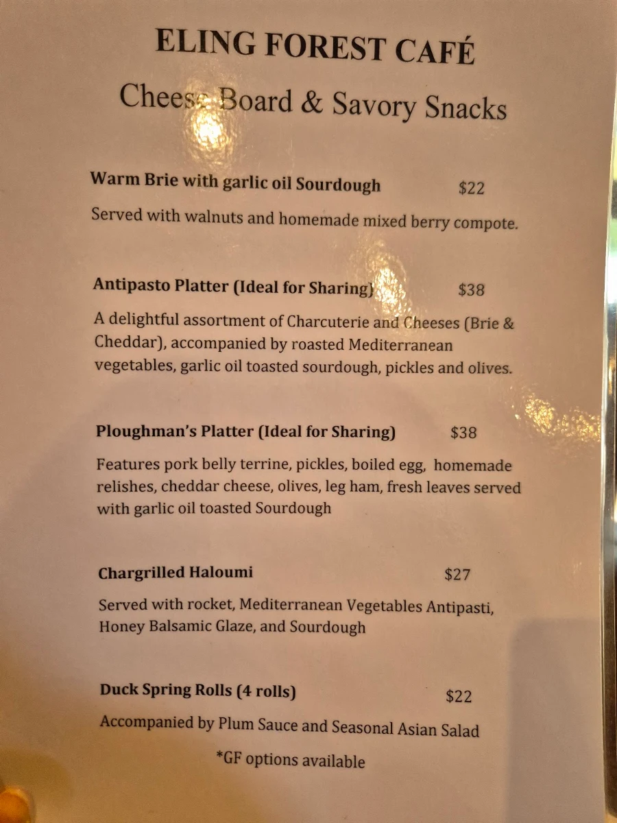 Menu, Eling Forest Winery Cafe