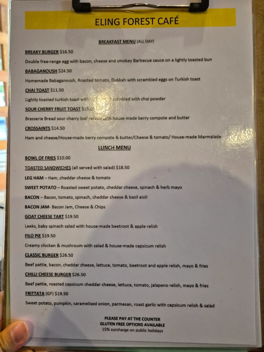 Menu, Eling Forest Winery Cafe