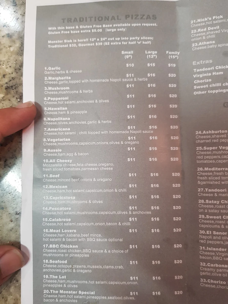 Menu, MONSTER PIZZA