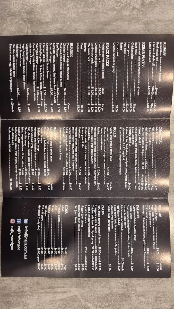 Menu, Metro Nowra - Kebab and Burger restaurant