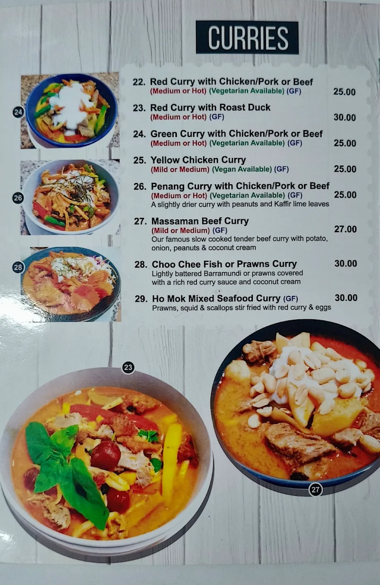 Menu, Tasty Thai Restaurant Hervey Bay