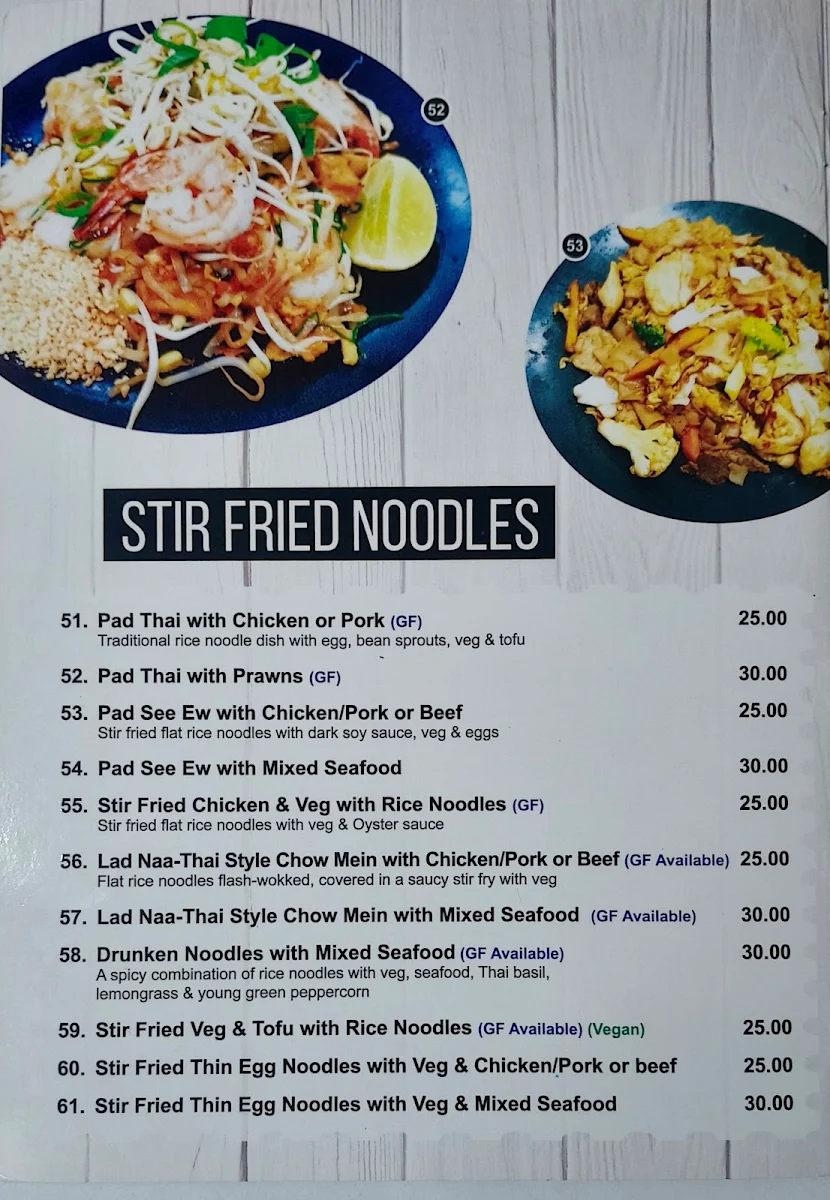Menu, Tasty Thai Restaurant Hervey Bay