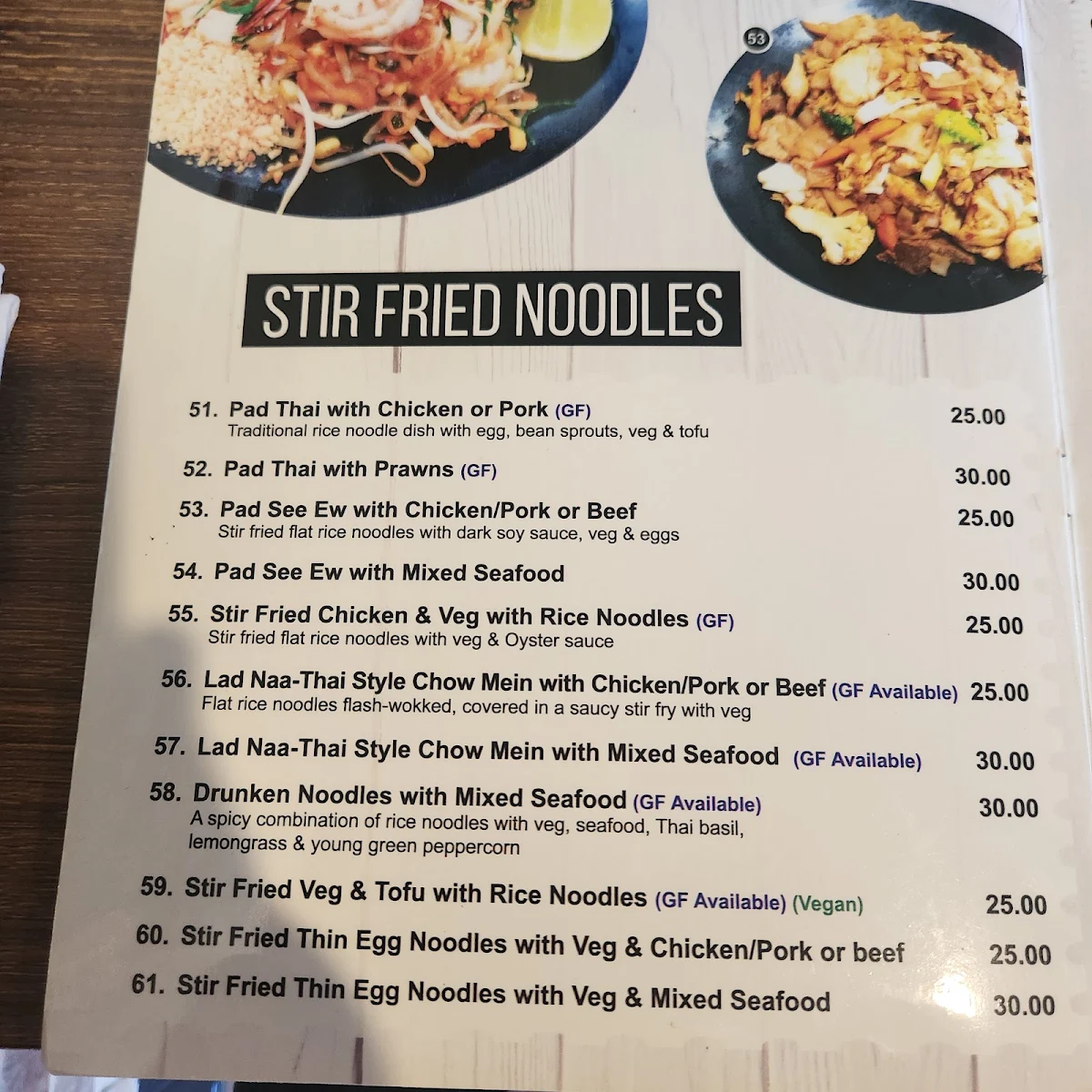 Menu, Tasty Thai Restaurant Hervey Bay