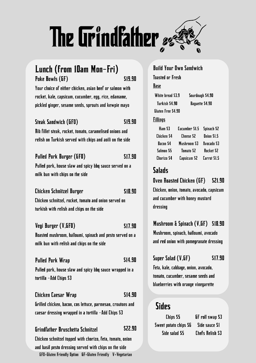 Menu, The Grindfather