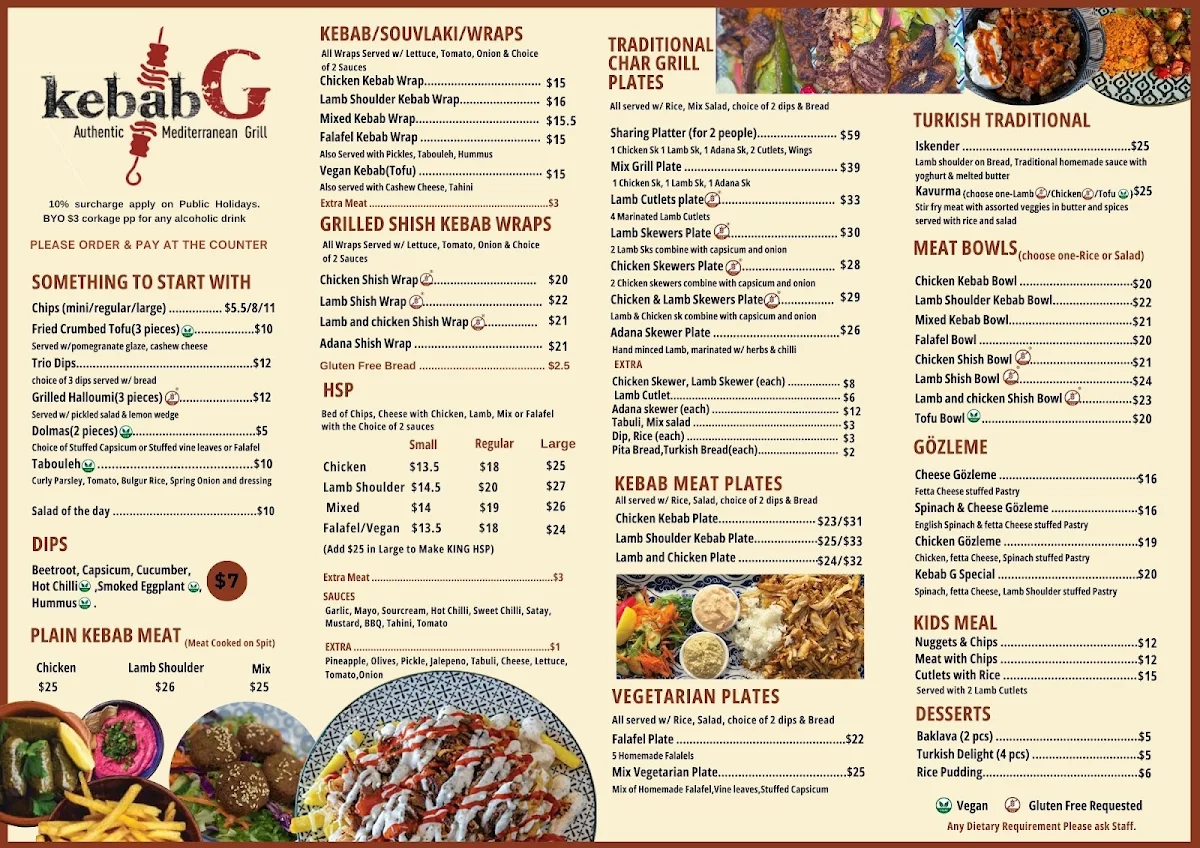 Menu, KebabG Authentic Mediterranean Grill Restaurant