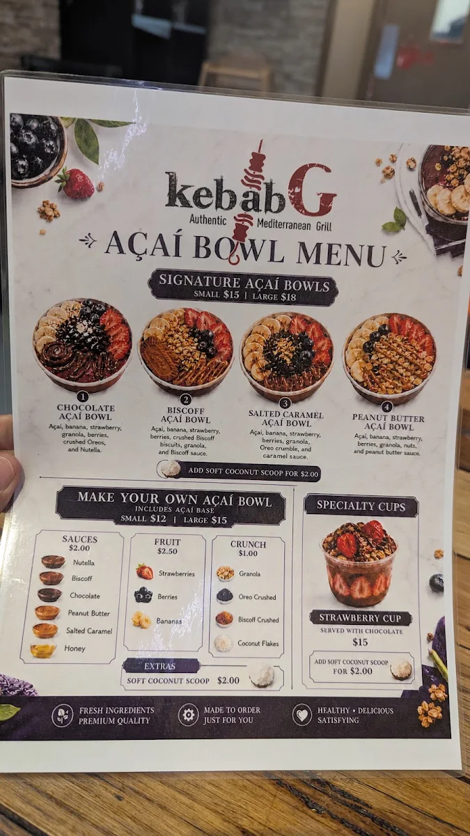 Menu, KebabG Authentic Mediterranean Grill Restaurant