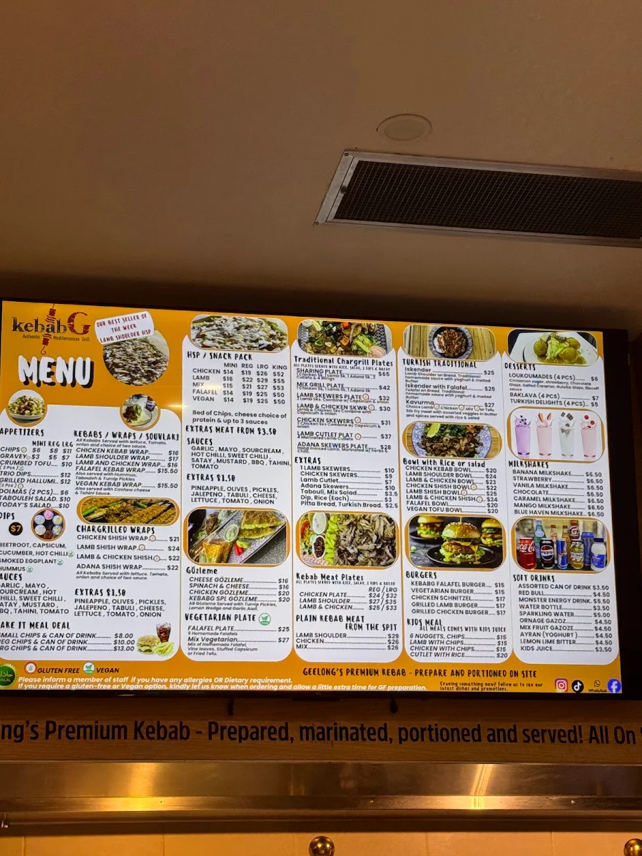 Menu, KebabG Authentic Mediterranean Grill Restaurant