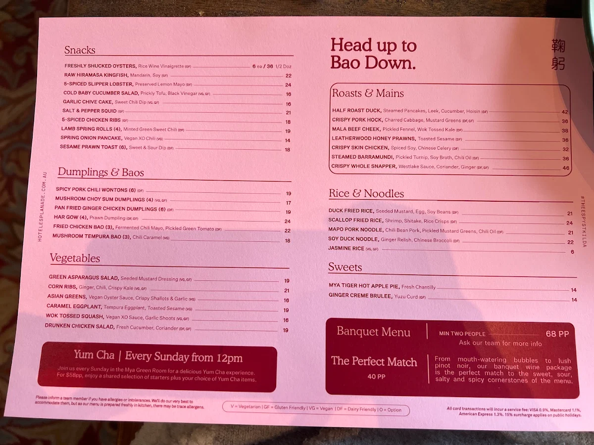 Menu, Mya Tiger