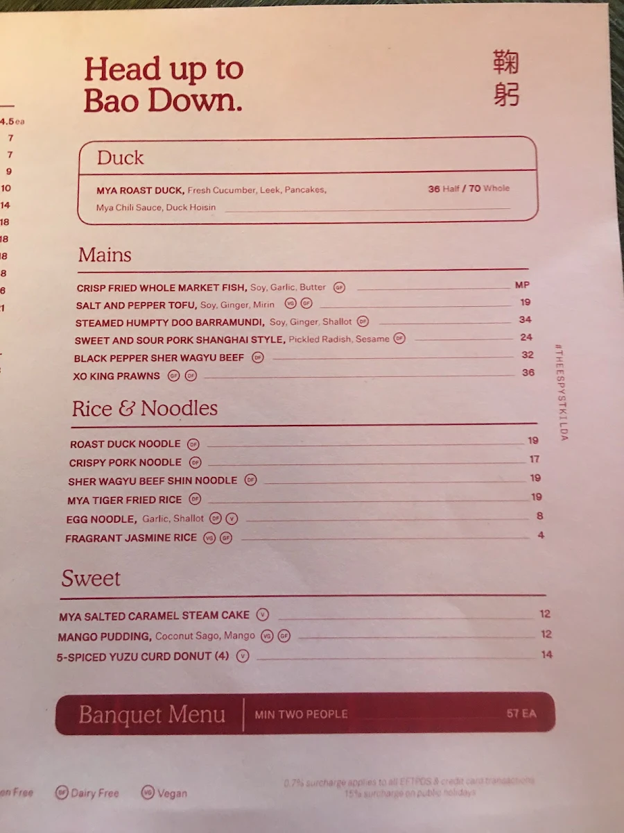 Menu, Mya Tiger