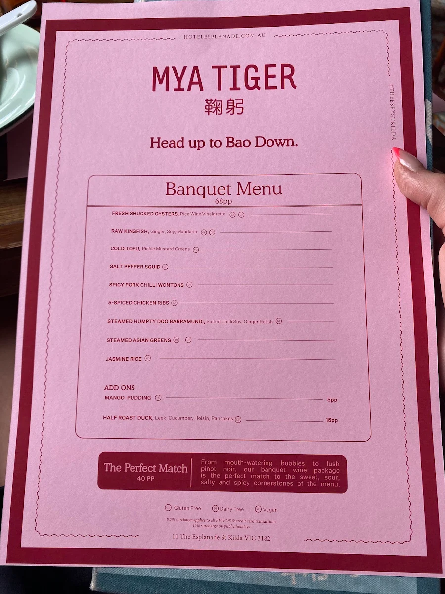 Menu, Mya Tiger