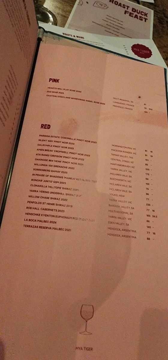 Menu, Mya Tiger