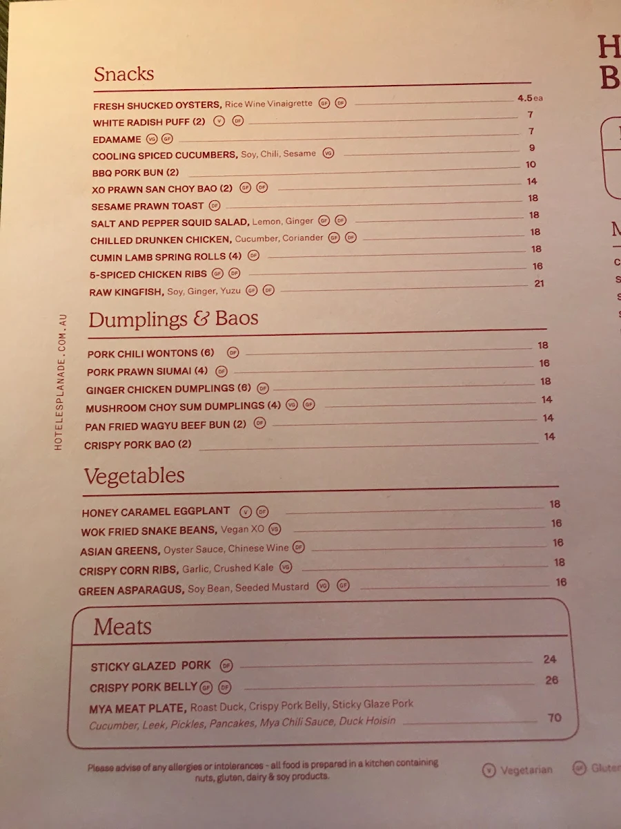 Menu, Mya Tiger