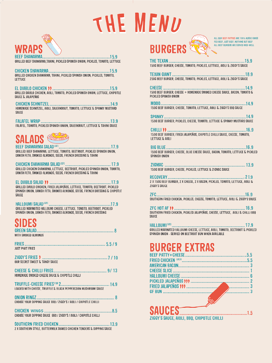 Menu, Ziggy's Eatery
