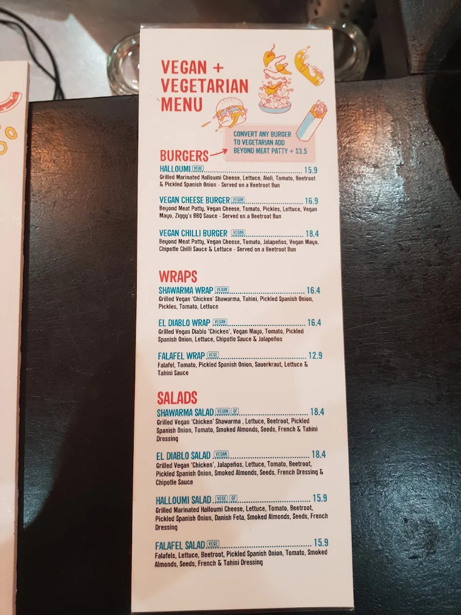 Menu, Ziggy's Eatery