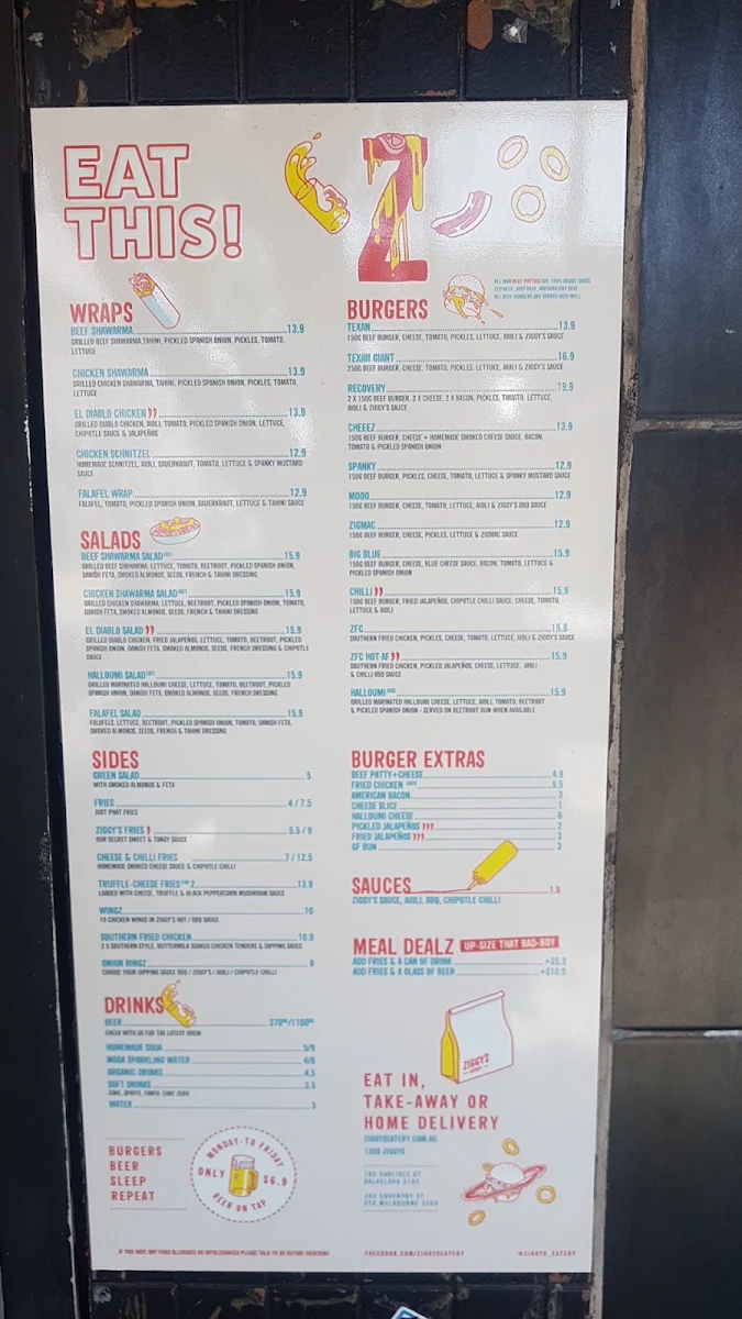 Menu, Ziggy's Eatery
