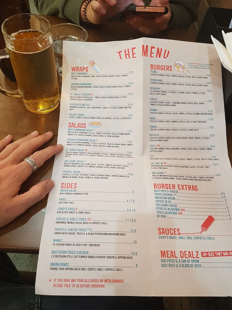 Menu, Ziggy's Eatery