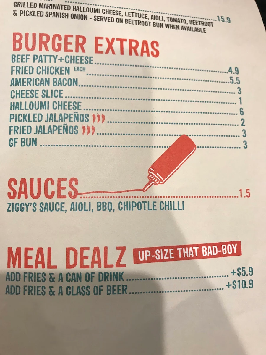 Menu, Ziggy's Eatery