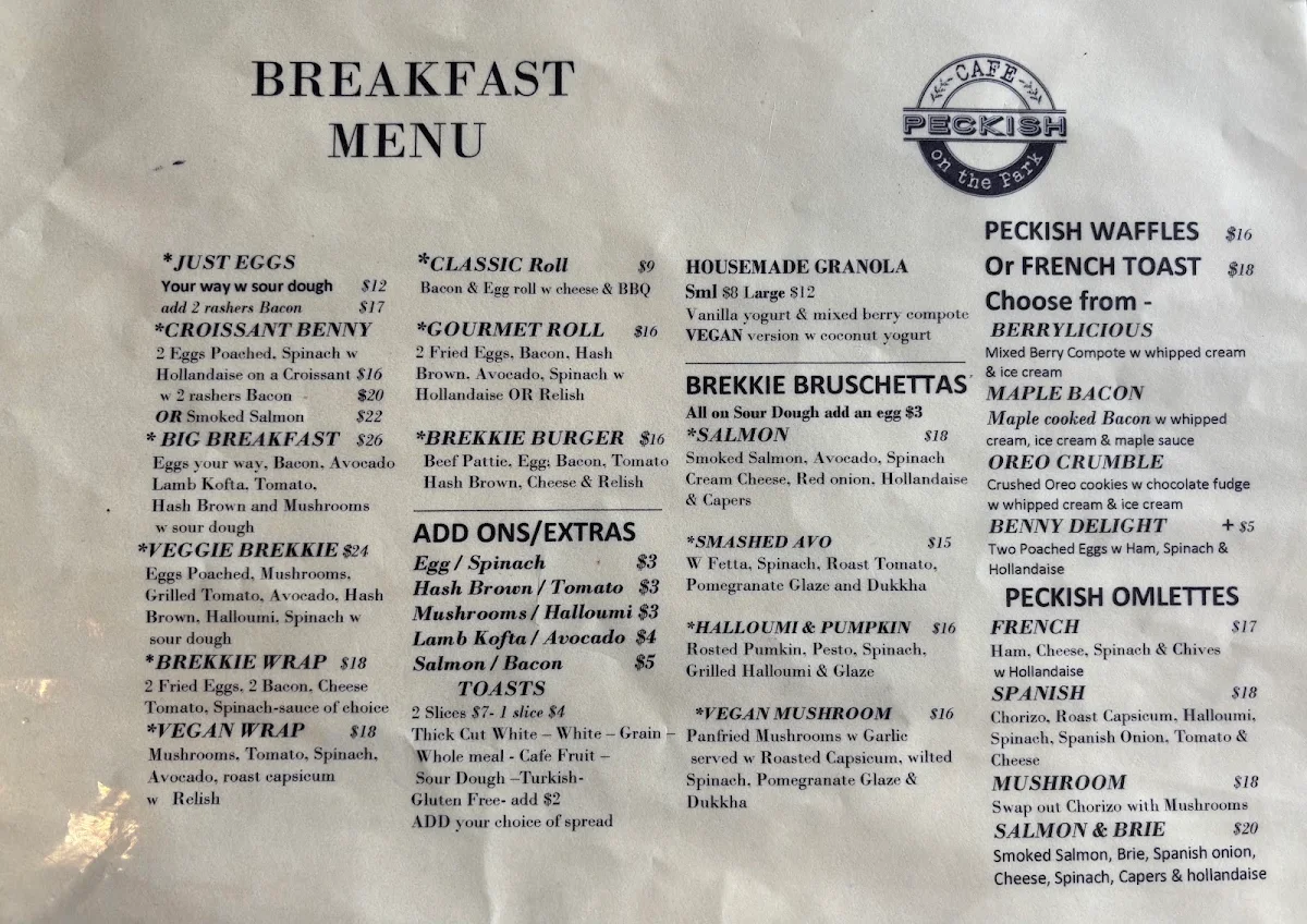 Menu, Peckish on the Park
