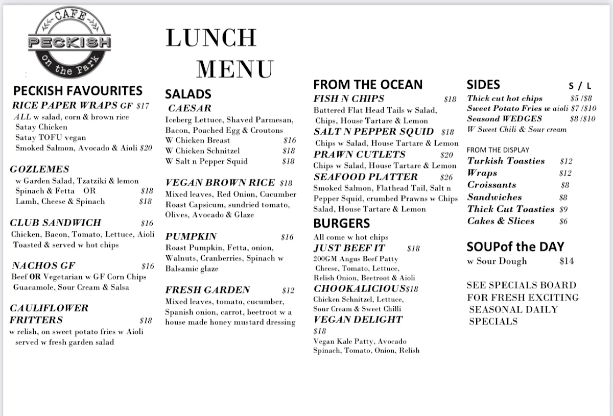 Menu, Peckish on the Park