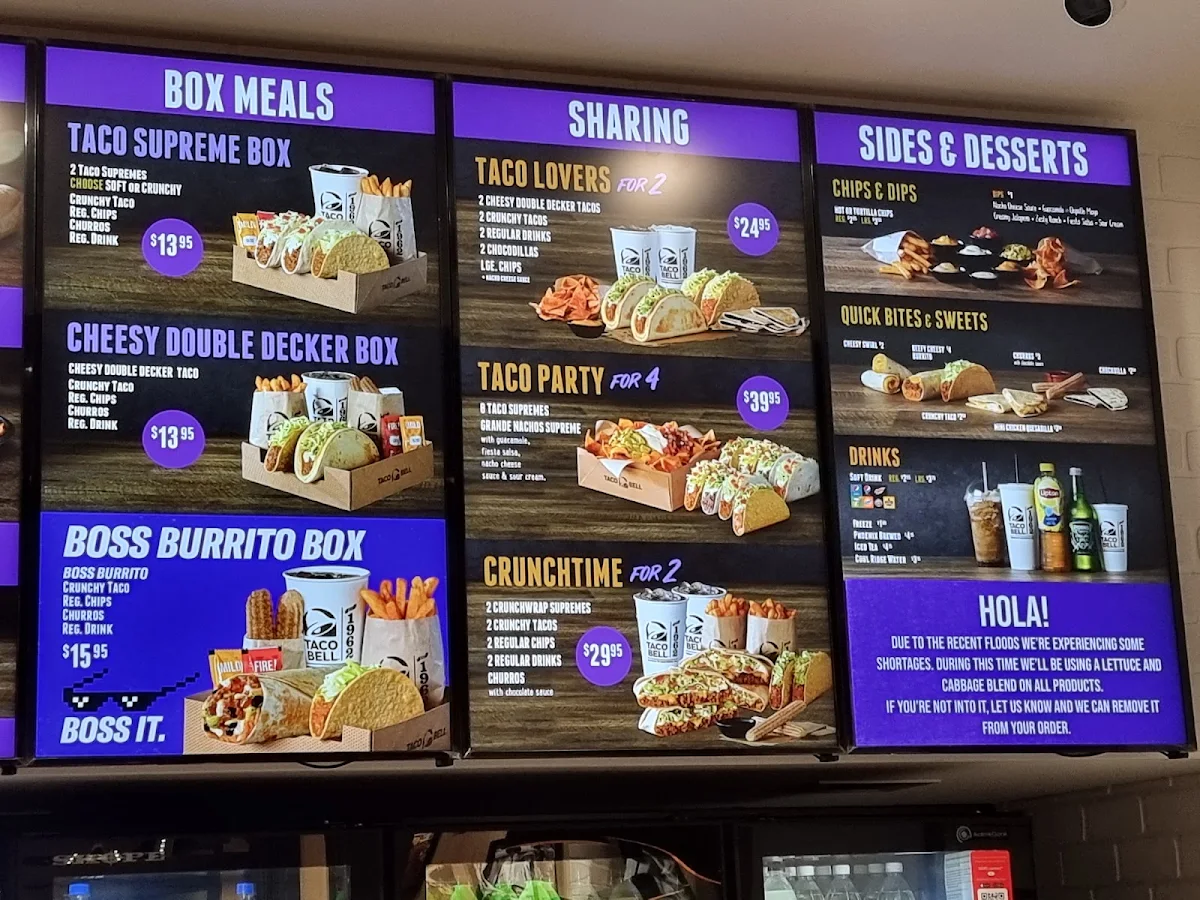 Menu, Taco Bell Blacktown Sports Park