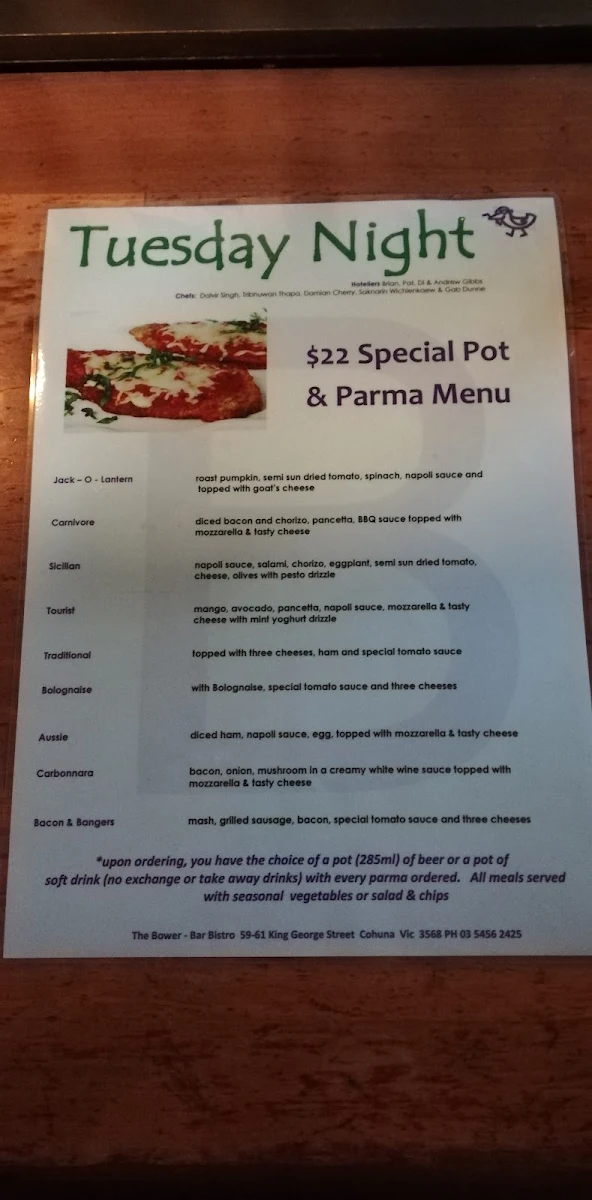 Menu, The Bower Tavern