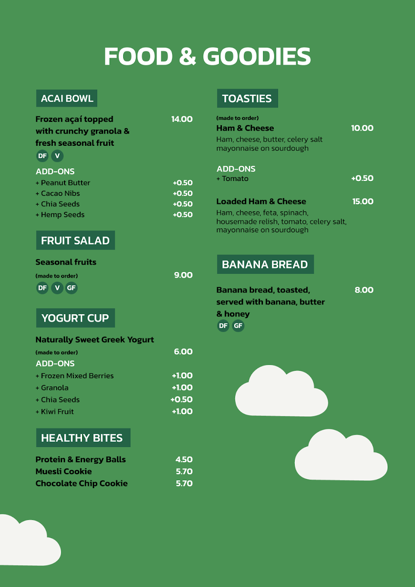 Menu, Mountain Juice & Coffee (Juice, Coffee, Smoothies & Snacks)