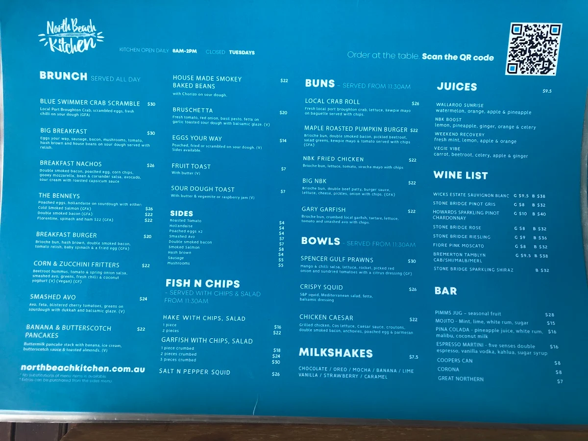 Menu, North Beach Kitchen