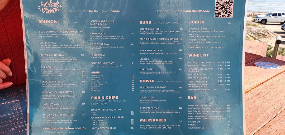 Menu, North Beach Kitchen