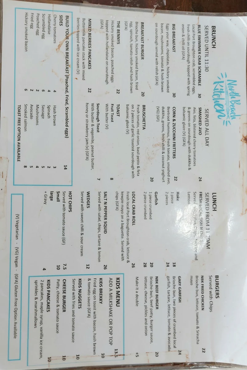 Menu, North Beach Kitchen