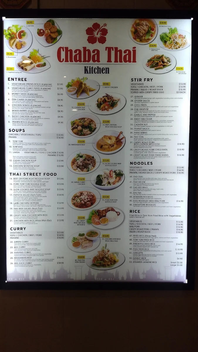 Menu, Chaba Thai Kitchen Dee Why