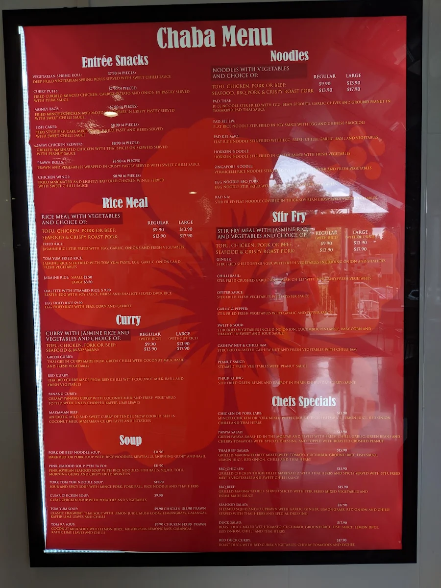 Menu, Chaba Thai Kitchen Dee Why