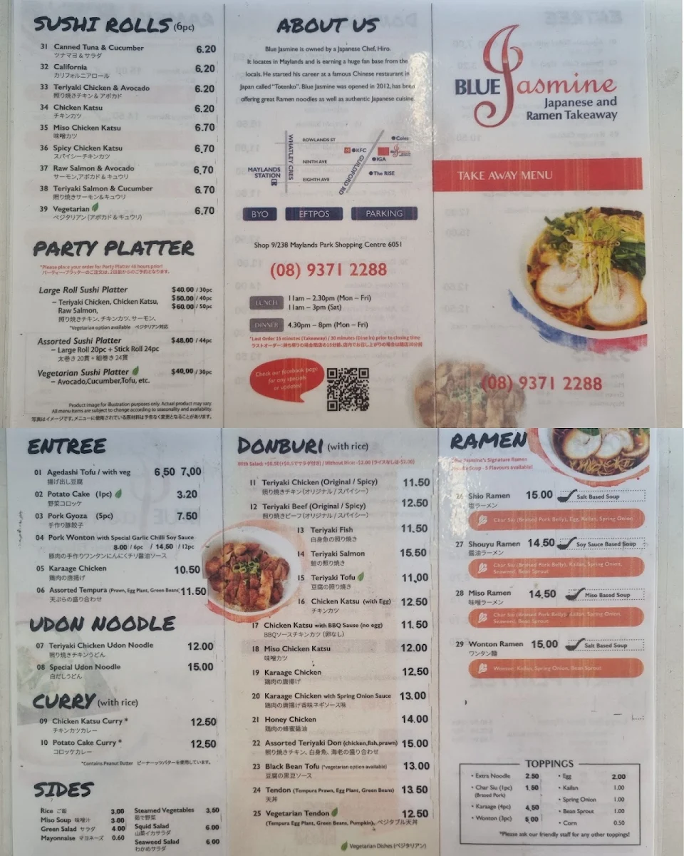 Menu, Blue Jasmine
