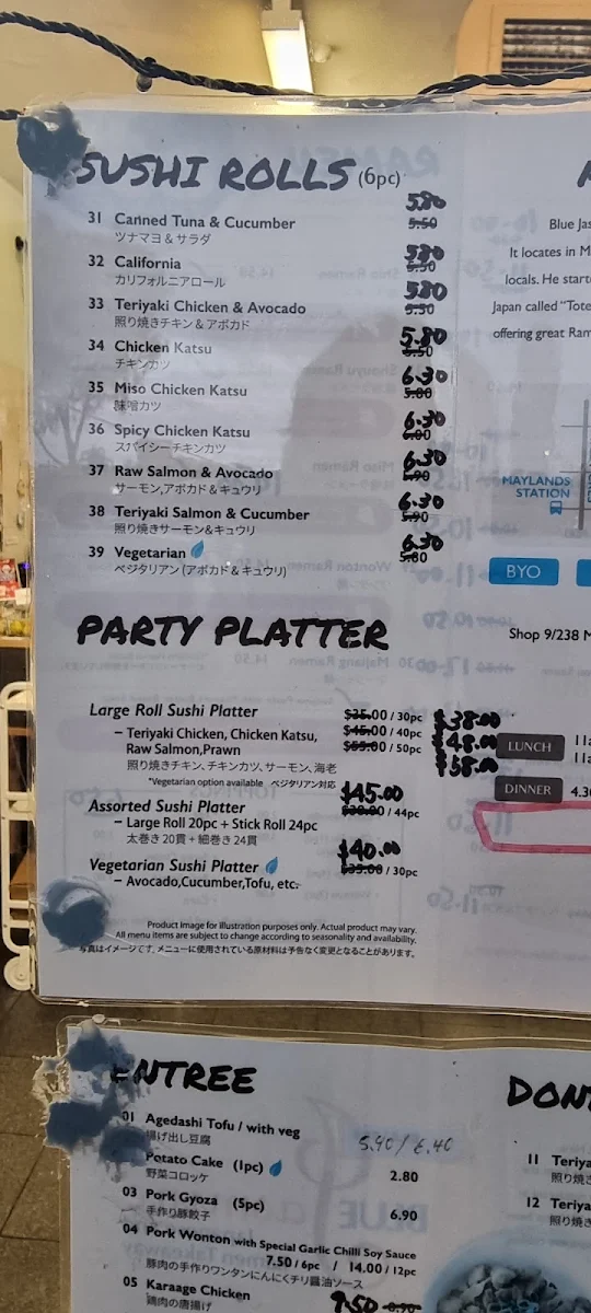 Menu, Blue Jasmine
